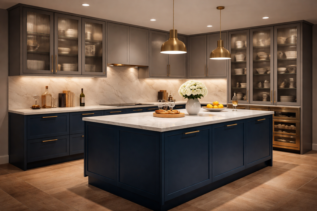 Deep Blue & Charcoal: Luxury Modular Kitchen Colors