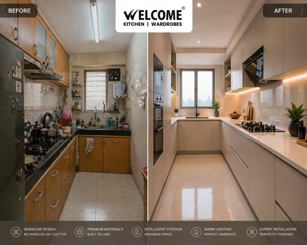 Kitchen Transformation Before and After- Handle-less